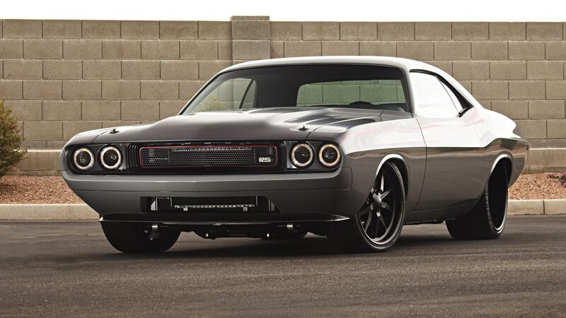 gray muscle car front view