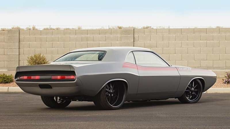 gray muscle car with stripes