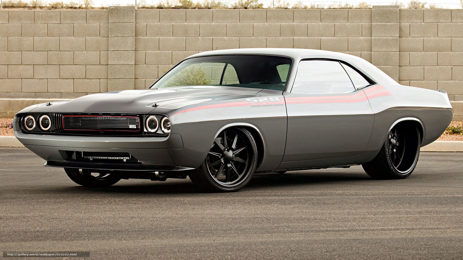 gray muscle car with stripes