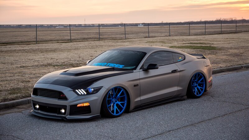 Gray Mustang Car — Dramatic, Sunset