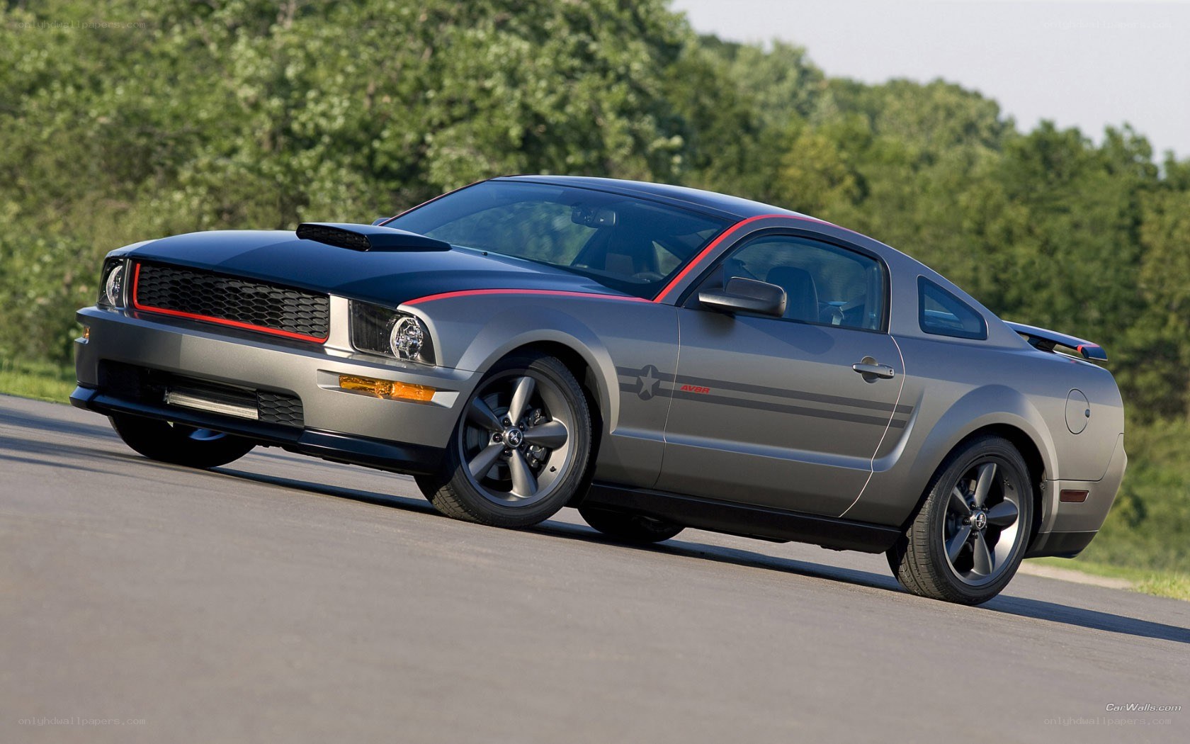 gray mustang on road