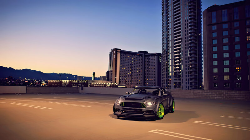 Gray Mustang on Rooftop