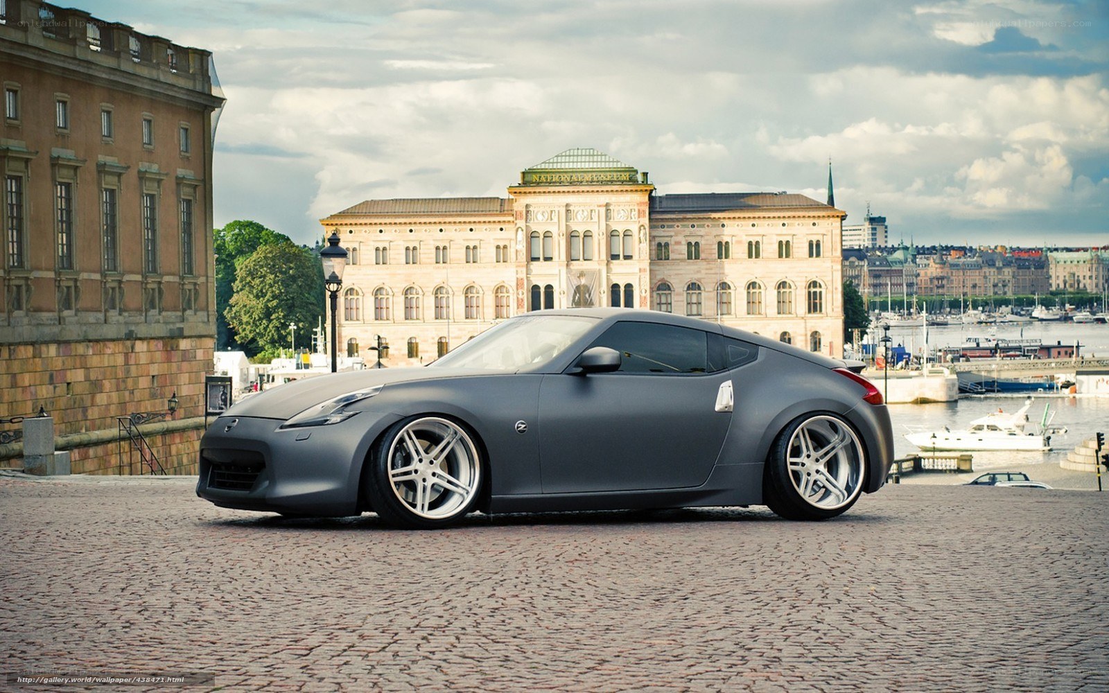 Gray Nissan 370Z on cobblestones