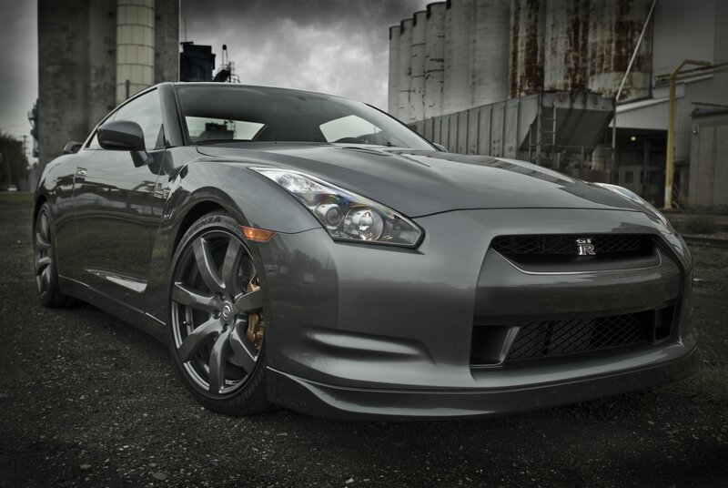Gray Nissan GT-R in industrial setting