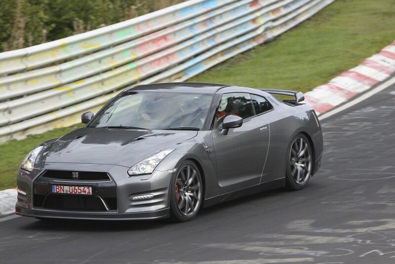 Gray Nissan GT-R on a racetrack