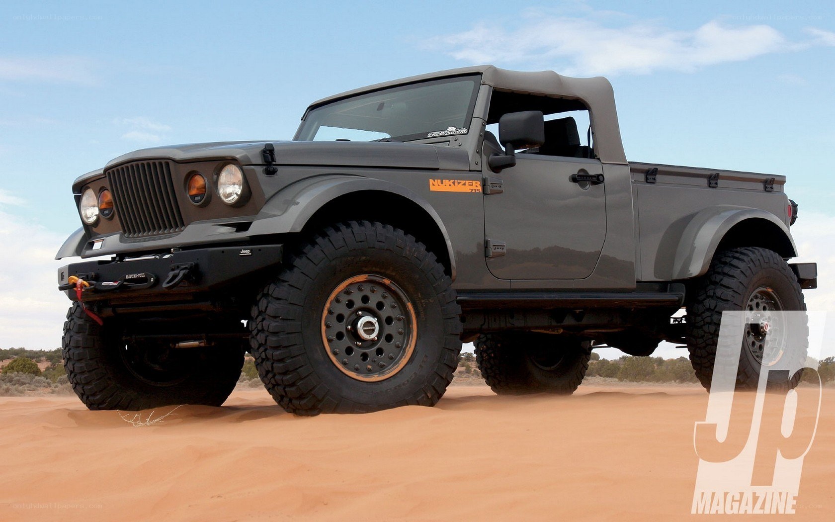 gray off-road truck in desert