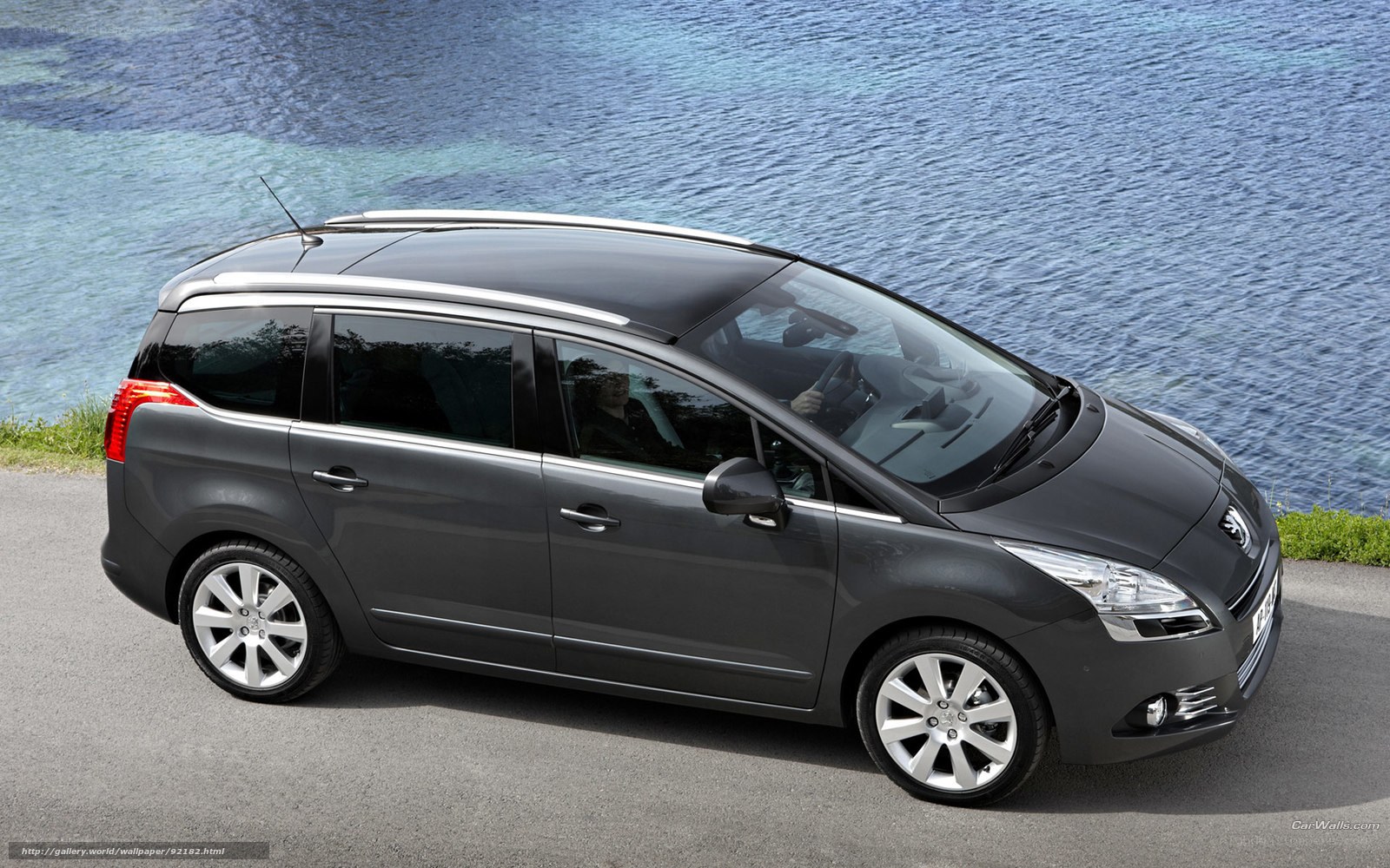 Gray Peugeot 5008 by the lake