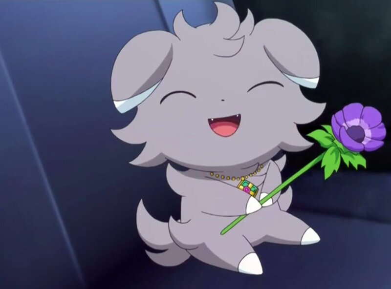 Gray Pokémon Holding Flower — Happy