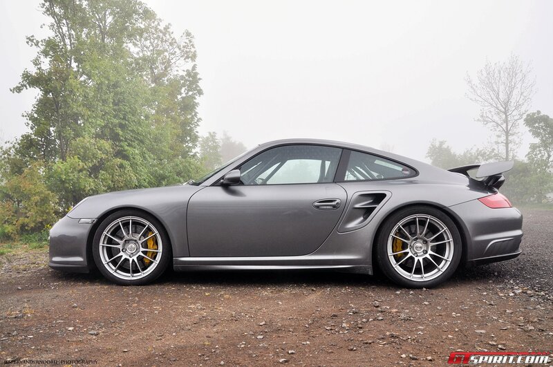 gray porsche in fog