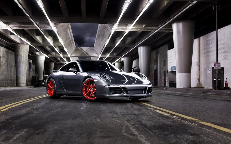 Gray Porsche Sports Car — Dramatic, Night