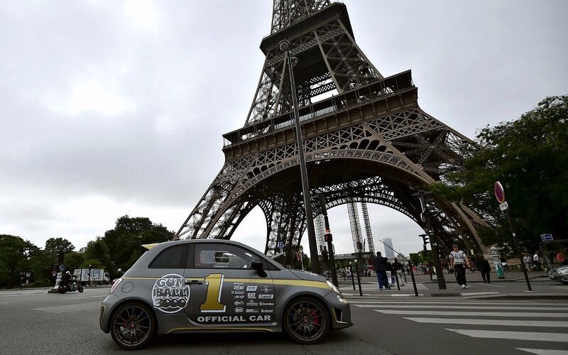 Gray Race Car at Eiffel Tower