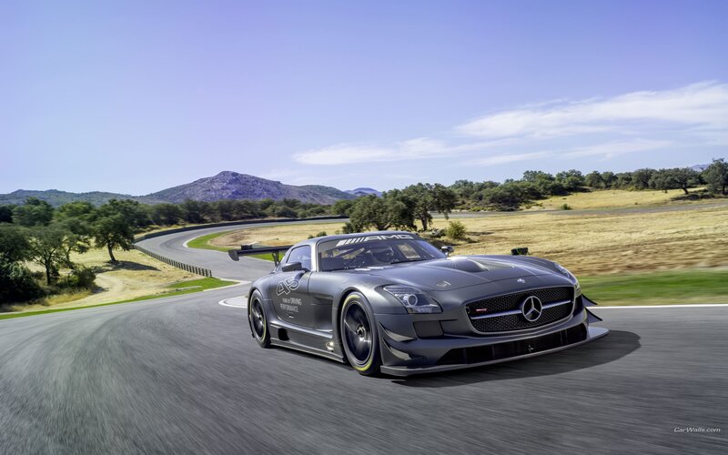 Gray Race Car on Track — Mountains