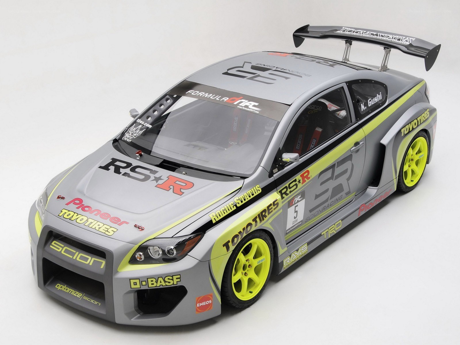 gray race car with neon accents