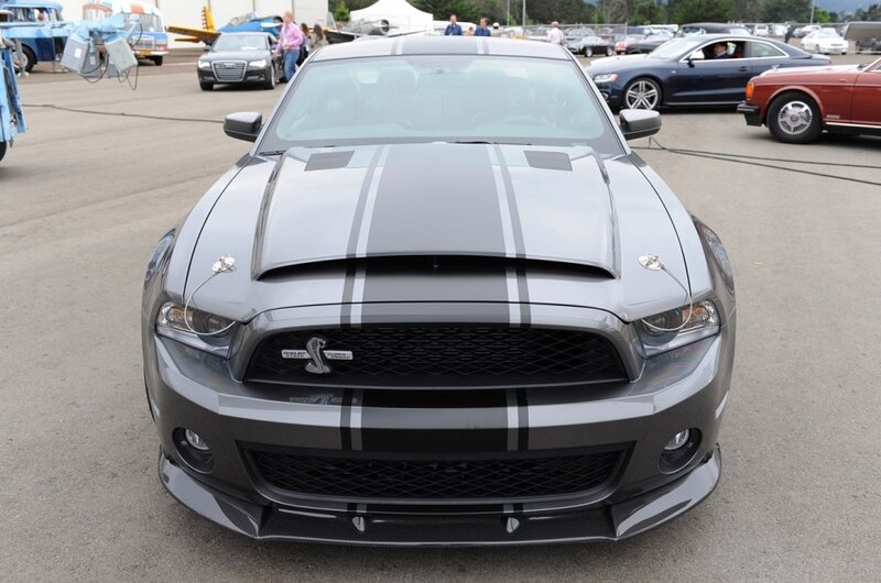 Gray Shelby Mustang with stripes