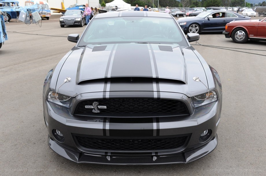 Gray Shelby Mustang with stripes