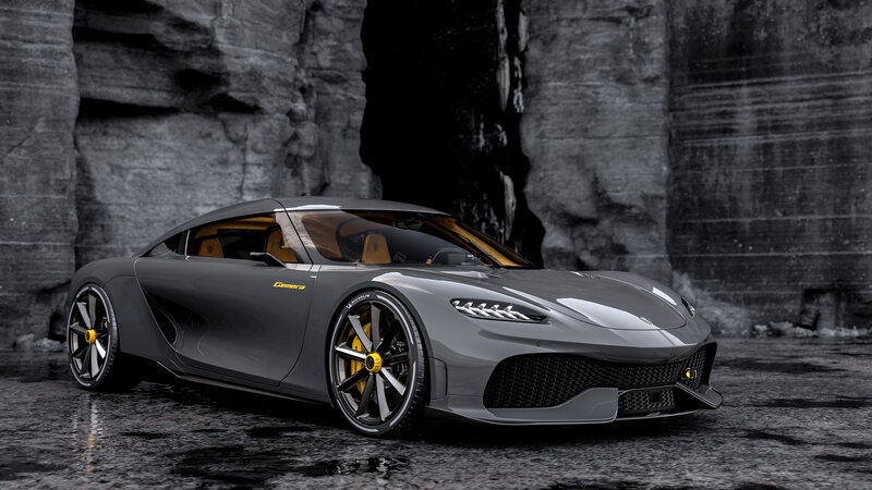 Gray Sports Car — Dramatic, 3d Render, Cave