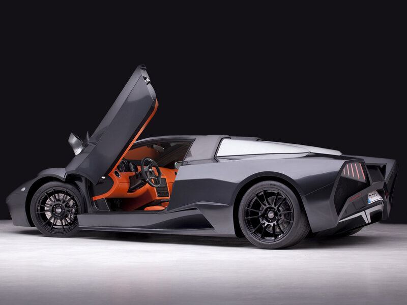 Gray Sports Car — Dramatic, Photograph, Open Door, Orange Interior