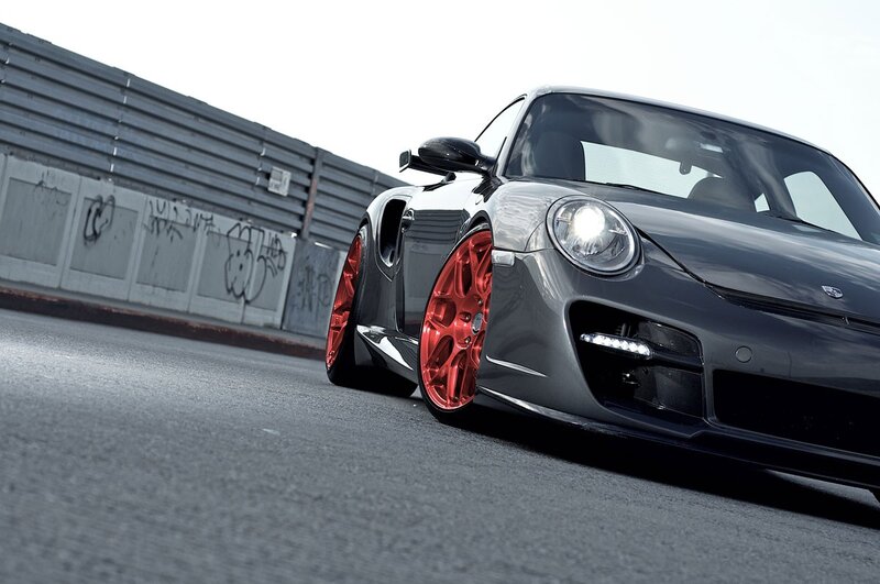 Gray Sports Car — Dramatic, Photograph, Red Wheels