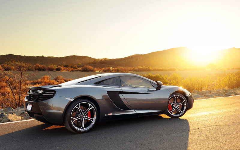 Gray Sports Car — Dramatic, Sunset, Photograph, Road