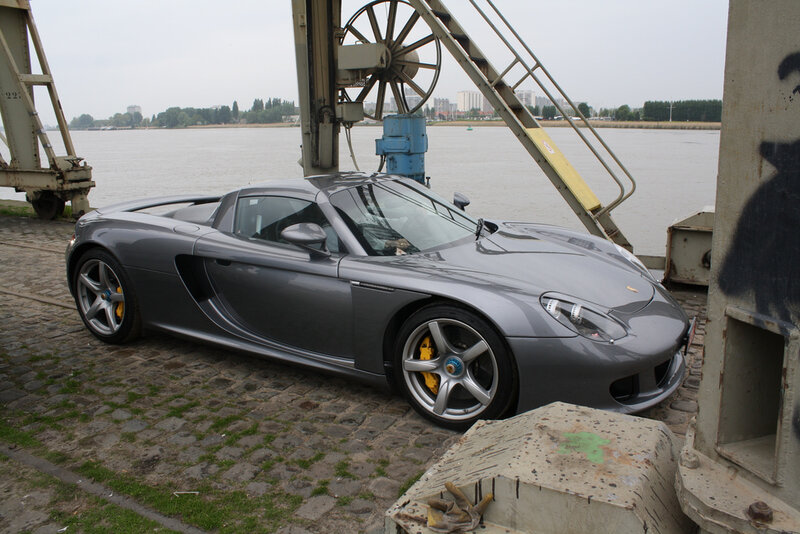 Gray sports car on a dock