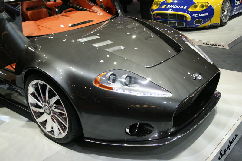 Gray sports car on display