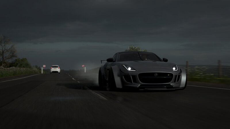 Gray Sports Car on Road — Dramatic, Night