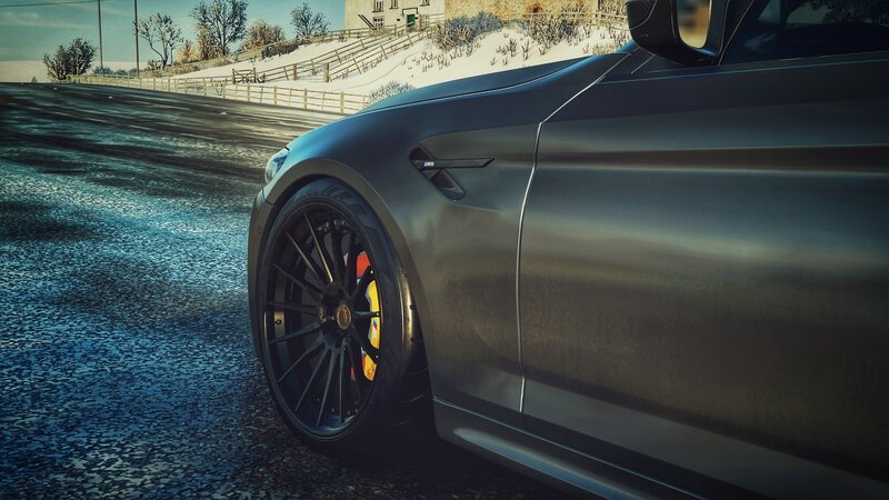 Gray Sports Car on Road — Dramatic, Winter, 3d Render