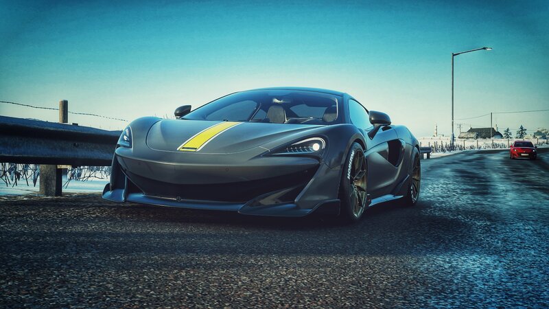 Gray Sports Car on Road — Dramatic, Winter