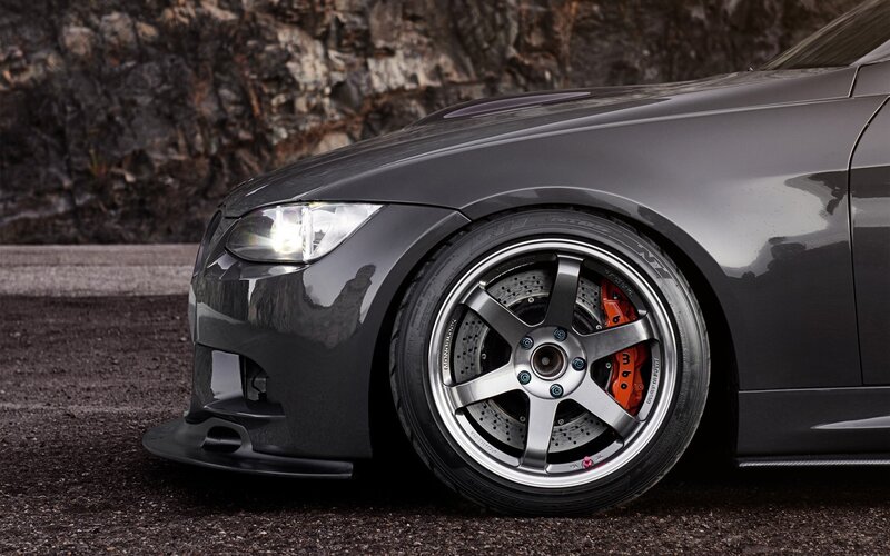 Gray Sports Car Wheel — Dramatic, Photograph, Brake, Black
