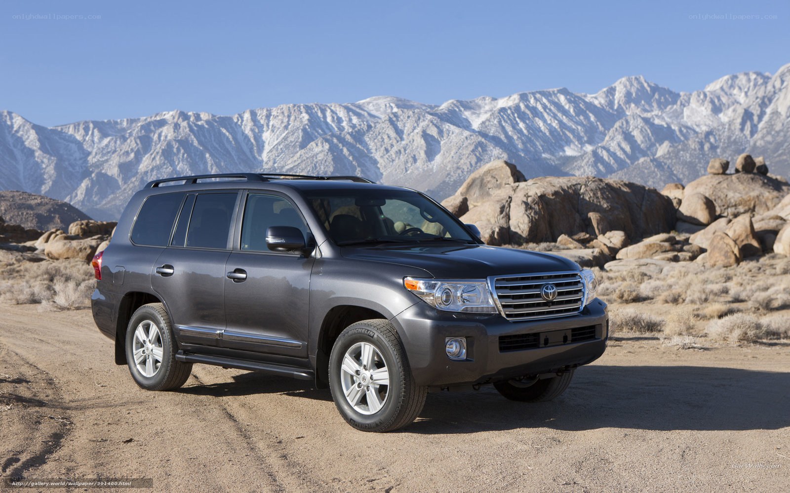 Gray SUV in desert landscape