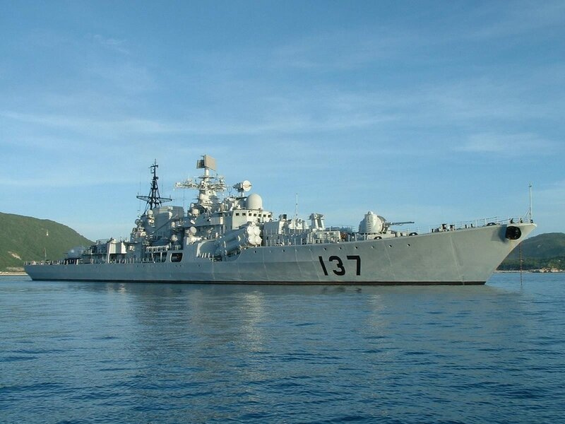 Gray Warship on Water — Blue