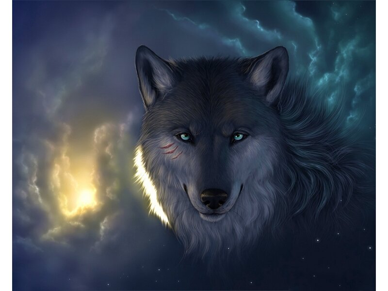 Gray Wolf with Green Eyes