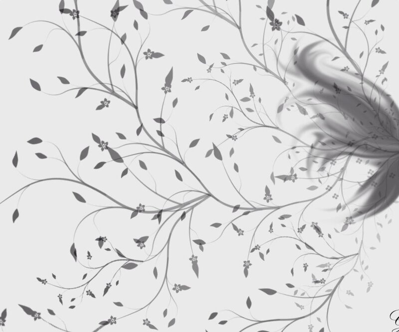 grayscale floral vine pattern