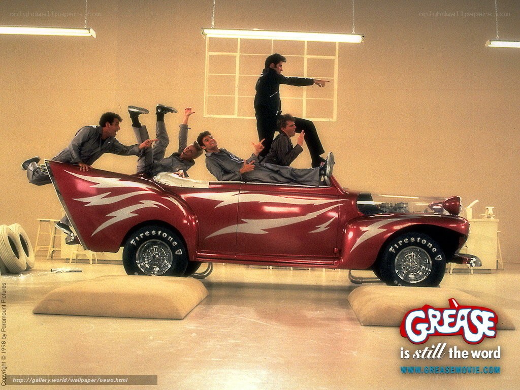 Grease movie cast on car