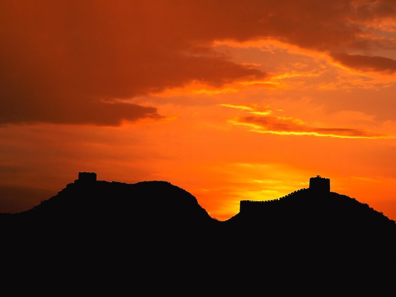 Great Wall at Sunset — Orange, Dramatic, Photograph