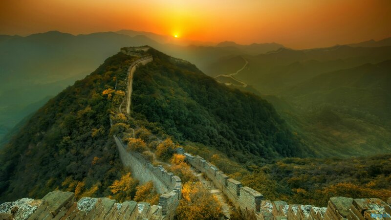 Great Wall at Sunset — Orange, Serene, Photograph