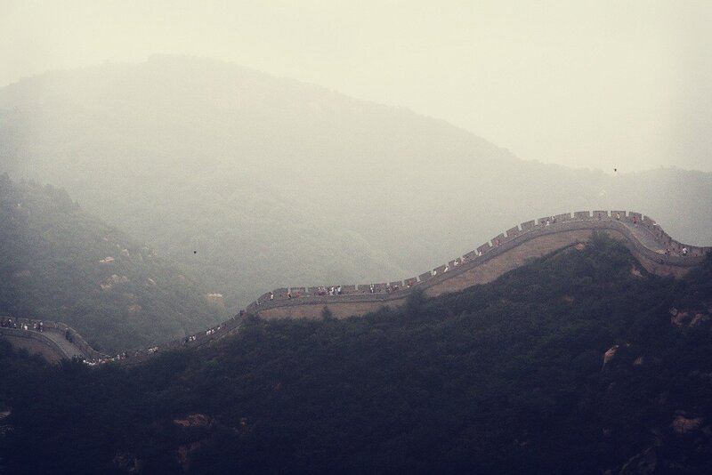 Great Wall in misty mountains
