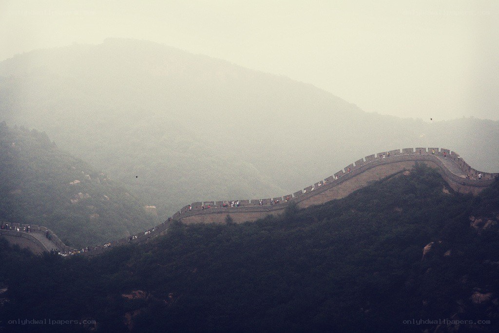 Great Wall in misty mountains