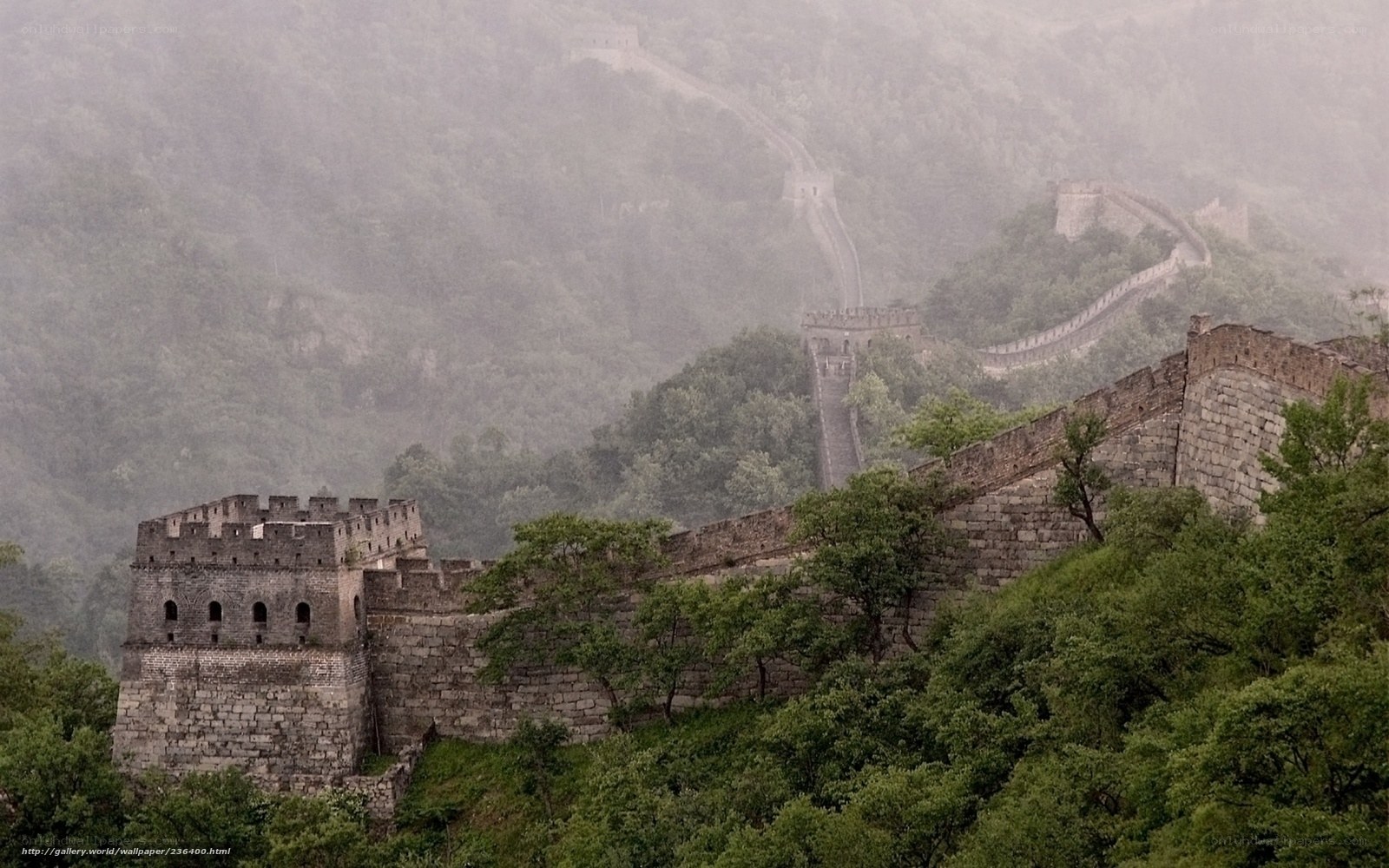 Great Wall in misty mountains