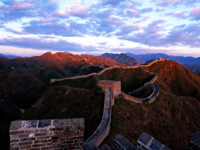 Great Wall of China — Blue, Dramatic, Sunset, Photograph, Mountains