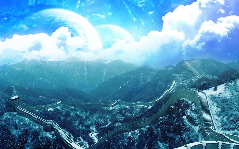 Great Wall of China — Blue, Dramatic, Winter, Digital Art