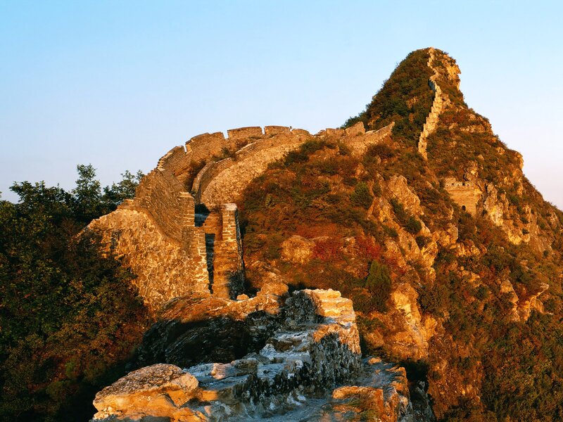 Great Wall of China — Brown, Dramatic, Sunset, Photograph, Mountain, Stone Wall
