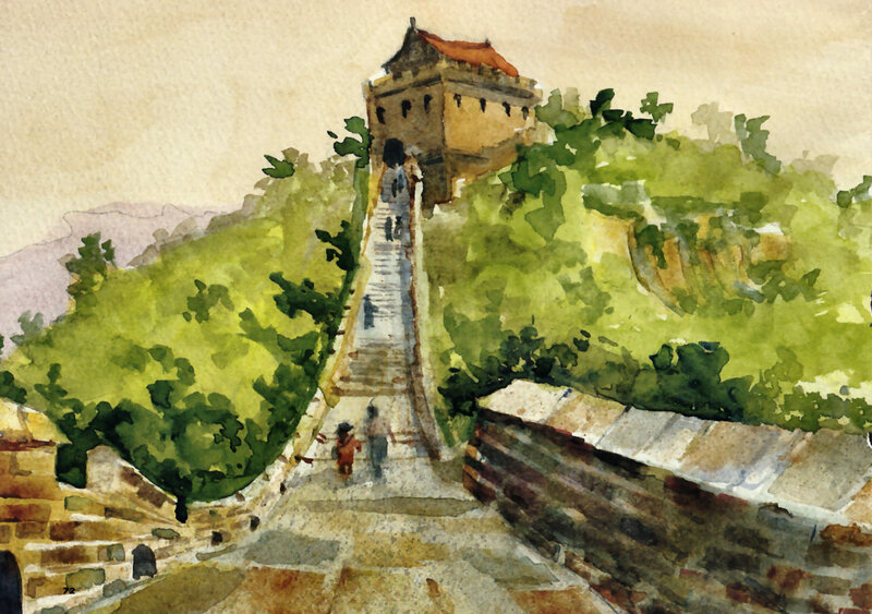 Great Wall of China — Green, Serene, Afternoon, Painting