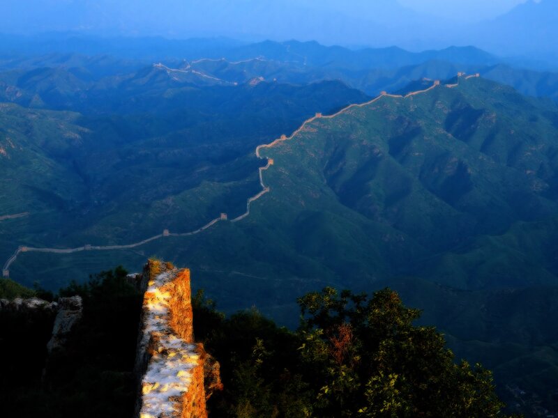 Great Wall of China — Green, Serene, Sunset, Photograph, Mountains