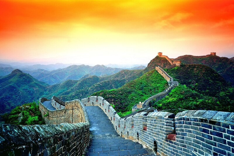 Great Wall of China — Orange, Dramatic, Sunset