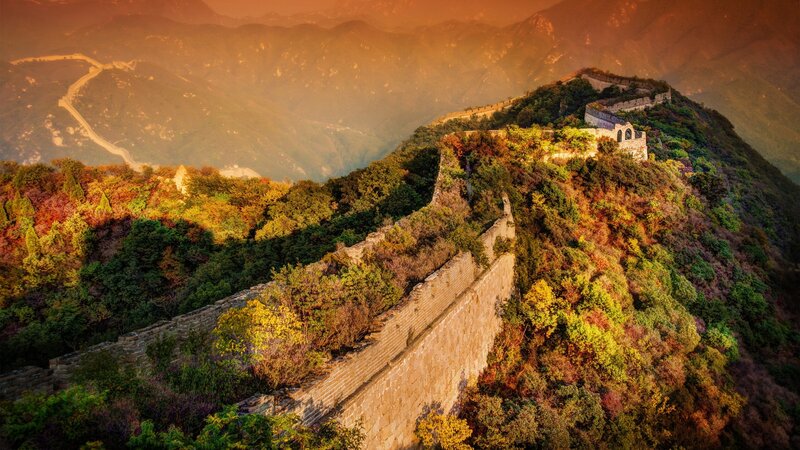 Great Wall of China — Orange, Serene, Sunset, Photograph
