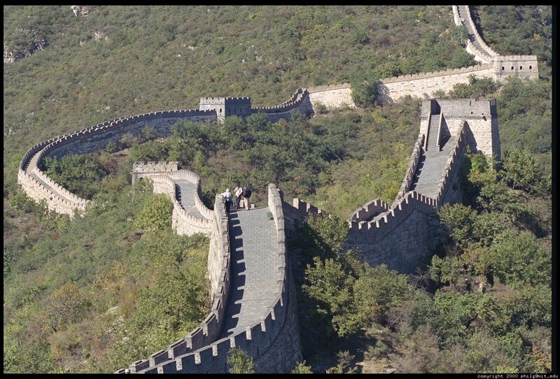 Great Wall of China winding through hills