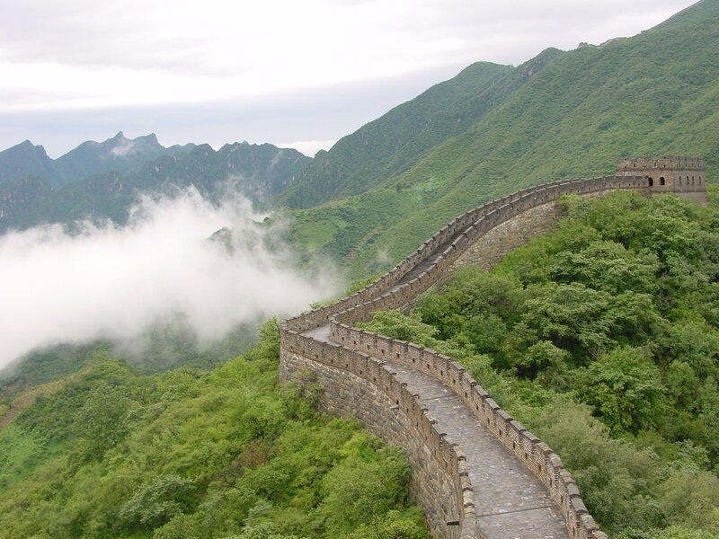 Great Wall of China winding through mountains