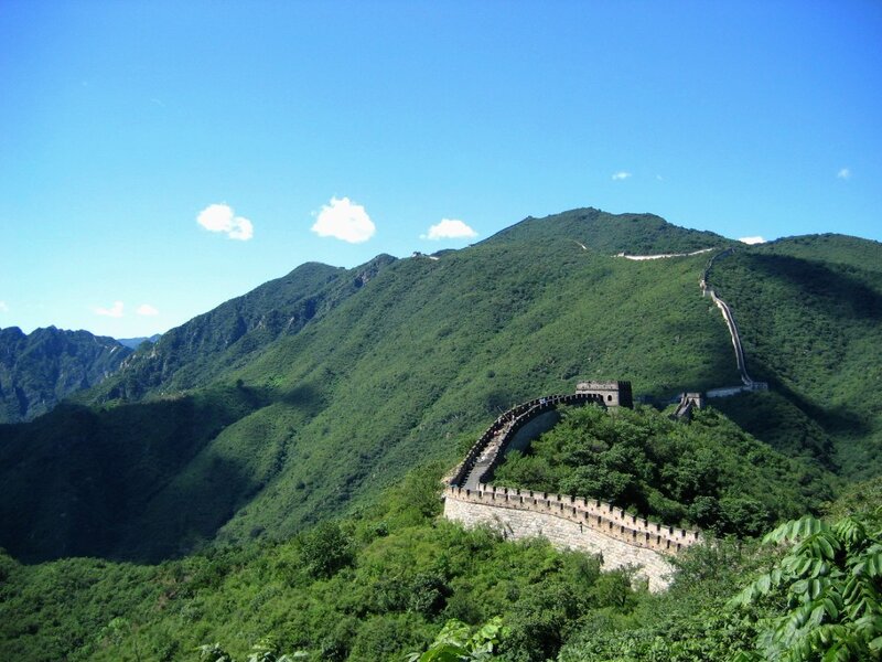 Great Wall of China winding through mountains