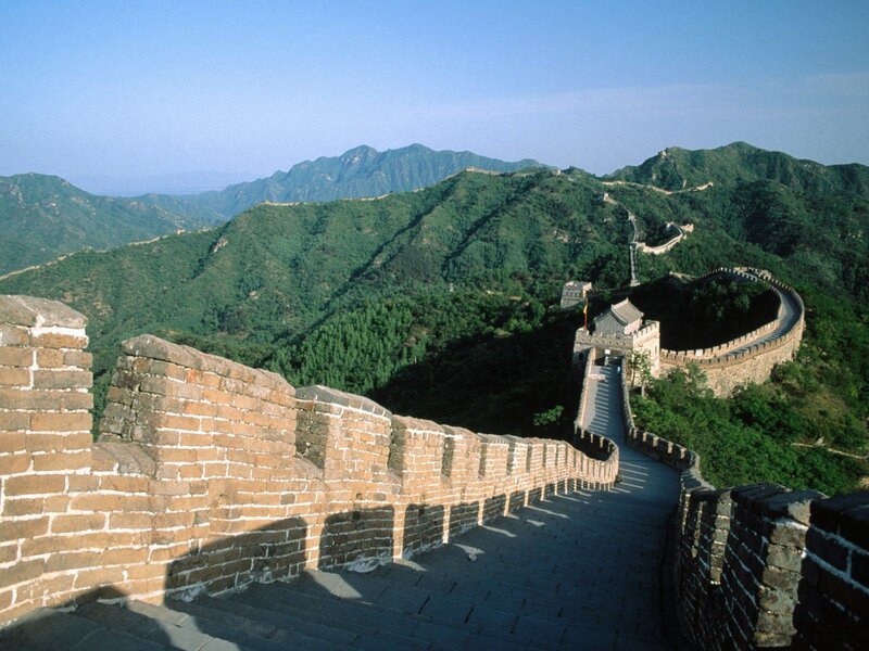 Great Wall of China winding through mountains